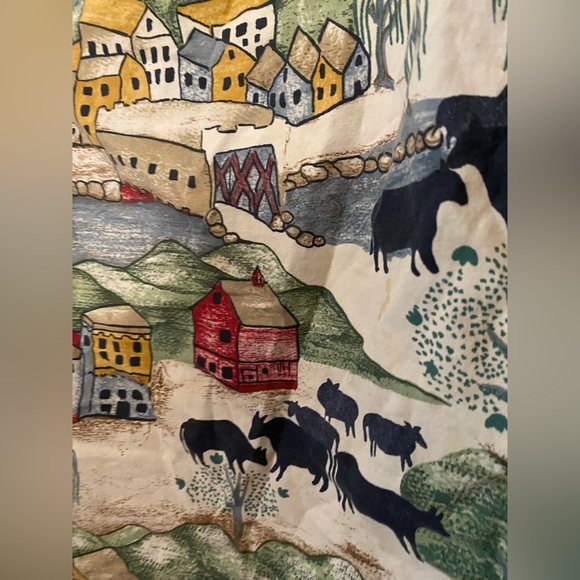 Vintage On the Verge Primitive Folk Western Cows Village Wrap Skirt -Made in USA - Picture 4 of 10